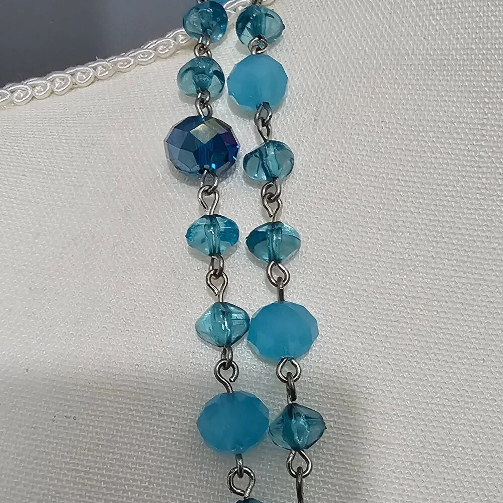 Erica Lyons Vintage Sea Blue Abalone Silver Long Beaded Necklace